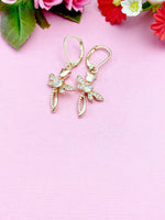 Cross Tulip Dragonfly Charm Gold Earrings, NL366