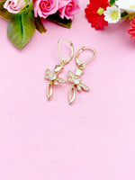 Cross Tulip Dragonfly Charm Gold Earrings, NL366
