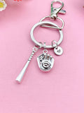 Baseball Keychain, Initial Charm, Baseball Gift