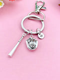 Baseball Keychain, Initial Charm, Baseball Gift