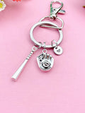 Baseball Keychain, Initial Charm, Baseball Gift