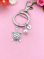 Silver Turtle Shell Pearl Charm Keychain, Biologist Zoologist Zoology Gifts Ideas, N5554A