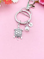 Silver Turtle Shell Pearl Charm Keychain, Biologist Zoologist Zoology Gifts Ideas, N5554A