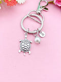 Silver Turtle Shell Pearl Charm Keychain, Biologist Zoologist Zoology Gifts Ideas, N5554A