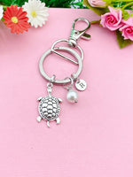 Silver Turtle Shell Pearl Charm Keychain, Biologist Zoologist Zoology Gifts Ideas, N5554A