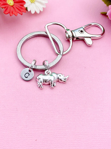 Rhinoceros Charm Keychain in Silver, N1740C