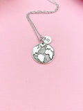 Globe Charm Necklace in Silver, Earth, World, Map, N1775