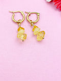 Gold Citrine Earrings, Gold Gemstone Hoop Earrings, Natural Gemstone Jewelry N4238