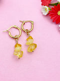 Gold Citrine Earrings, Gold Gemstone Hoop Earrings, Natural Gemstone Jewelry N4238