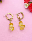 Gold Citrine Earrings, Gold Gemstone Hoop Earrings, Natural Gemstone Jewelry N4238