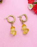 Gold Citrine Earrings, Gold Gemstone Hoop Earrings, Natural Gemstone Jewelry N4238