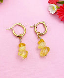 Gold Citrine Earrings, Gold Gemstone Hoop Earrings, Natural Gemstone Jewelry N4238