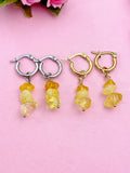 Citrine Earrings, Gold or Silver Hoop Earrings, Natural Gemstone Jewelry N4238A