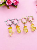 Citrine Earrings, Gold or Silver Hoop Earrings, Natural Gemstone Jewelry N4238A