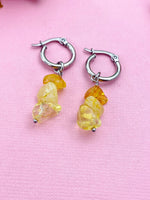 Silver Citrine Earrings, Gold or Silver Hoop Earrings, Natural Gemstone Jewelry N4238B