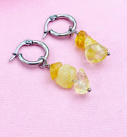 Silver Citrine Earrings, Gold or Silver Hoop Earrings, Natural Gemstone Jewelry N4238B