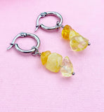 Silver Citrine Earrings, Gold or Silver Hoop Earrings, Natural Gemstone Jewelry N4238B