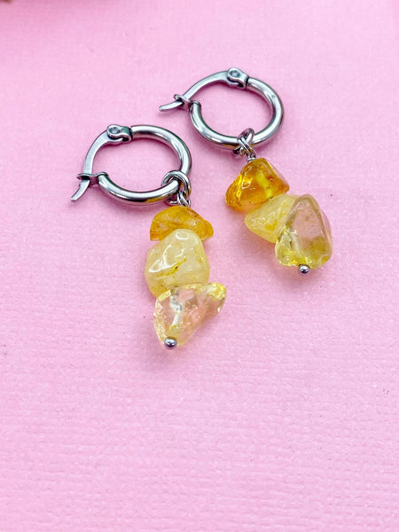 Silver Citrine Earrings, Gold or Silver Hoop Earrings, Natural Gemstone Jewelry N4238B