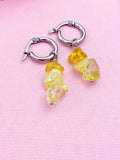 Silver Citrine Earrings, Gold or Silver Hoop Earrings, Natural Gemstone Jewelry N4238B