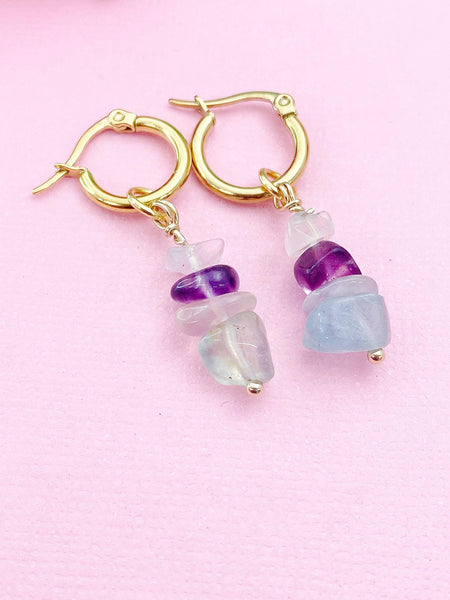 Gold Fluorite Earrings, Natural Gemstone Jewelry, N3975