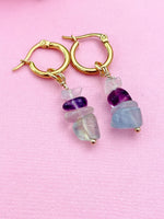 Gold Fluorite Earrings, Natural Gemstone Jewelry, N3975