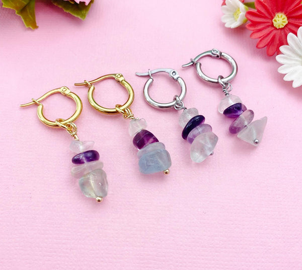 Gold or Silver Fluorite Earrings, Natural Gemstone Jewelry, N3975B