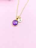 Gold Amethyst Charm Necklace, Initial Pendant, Personalized Jewelry, N3442