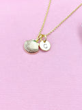 Gold Sea Shell Necklace, Initial Charm, Personalized Jewelry