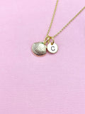 Gold Sea Shell Necklace, Initial Charm, Personalized Jewelry