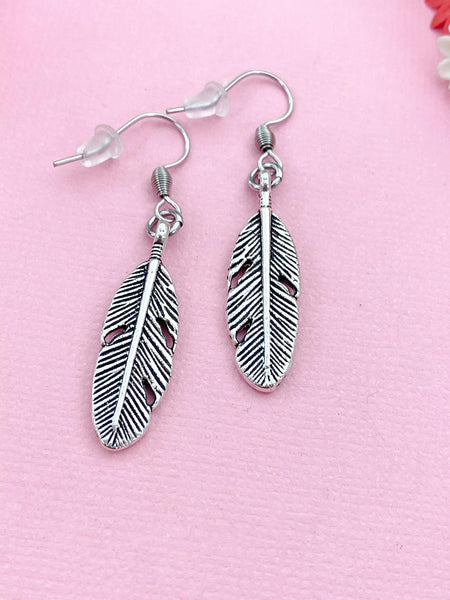 Silver Feather Charm Earrings, N947