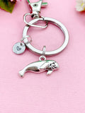 Manatee Keychain, Silver Manatee Seal Sea Cow Ocean Fish Charm, Personalized Gift, N5156