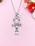 Ankh Cross Necklace, Personalized Initial Charm, Egyptian Jewelry