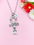 Ankh Cross Necklace, Personalized Initial Charm, Egyptian Jewelry