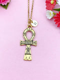 Cross Necklace, Gold Ankh Cross Charm Necklace, Ankh Egyptian Cross Charm, N5769B