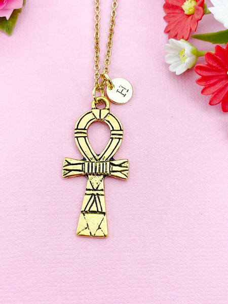 Cross Necklace, Gold Ankh Cross Charm Necklace, Ankh Egyptian Cross Charm, N5769B