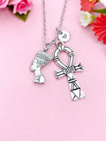 Nefertti Queen Ankh Necklace, Cross Necklace, Ankh Cross Charm, Egyptian Cross Charm, N5769C