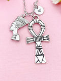 Nefertti Queen Ankh Necklace, Cross Necklace, Ankh Cross Charm, Egyptian Cross Charm, N5769C