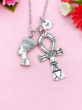 Nefertti Queen Ankh Necklace, Cross Necklace, Ankh Cross Charm, Egyptian Cross Charm, N5769C