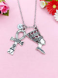 Nefertti Queen Ankh Necklace, Silver Queen Cross Necklace, Ankh Cross Charm, Egyptian Cross Charm, N5808A