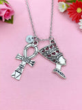 Nefertti Queen Ankh Necklace, Silver Queen Cross Necklace, Ankh Cross Charm, Egyptian Cross Charm, N5808A
