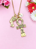 Gold Nefertiti Queen Ankh Necklace, Cross Necklace, Ankh Cross Charm, Egyptian Cross Charm, N5769D