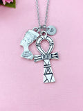 Nefertti Queen Ankh Necklace, Silver Queen Cross Necklace, Ankh Cross Charm, Egyptian Cross Charm, N5548A