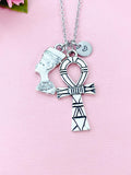 Nefertti Queen Ankh Necklace, Silver Queen Cross Necklace, Ankh Cross Charm, Egyptian Cross Charm, N5548A