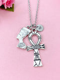 Nefertti Queen Ankh Necklace, Silver Queen Cross Necklace, Ankh Cross Charm, Egyptian Cross Charm, N5548A