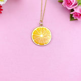 Gold Tone Orange Slice Charm Necklace, Citrus Pendant