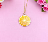 Gold Tone Orange Slice Charm Necklace, Citrus Pendant