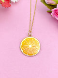 Gold Tone Orange Slice Charm Necklace, Citrus Pendant