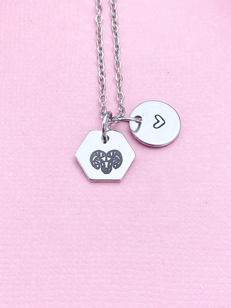 Aries Charm Necklace, Aries Ram, Silver Necklace, D513