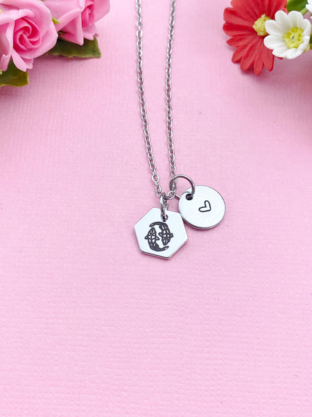 Pisces Fish Charm Necklace, Silver Necklace, D517