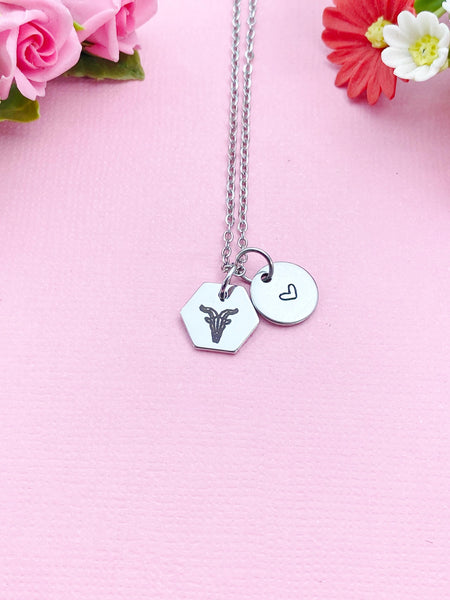 Capricorn Sea Goat  Charm Necklace, Silver Necklace, D518